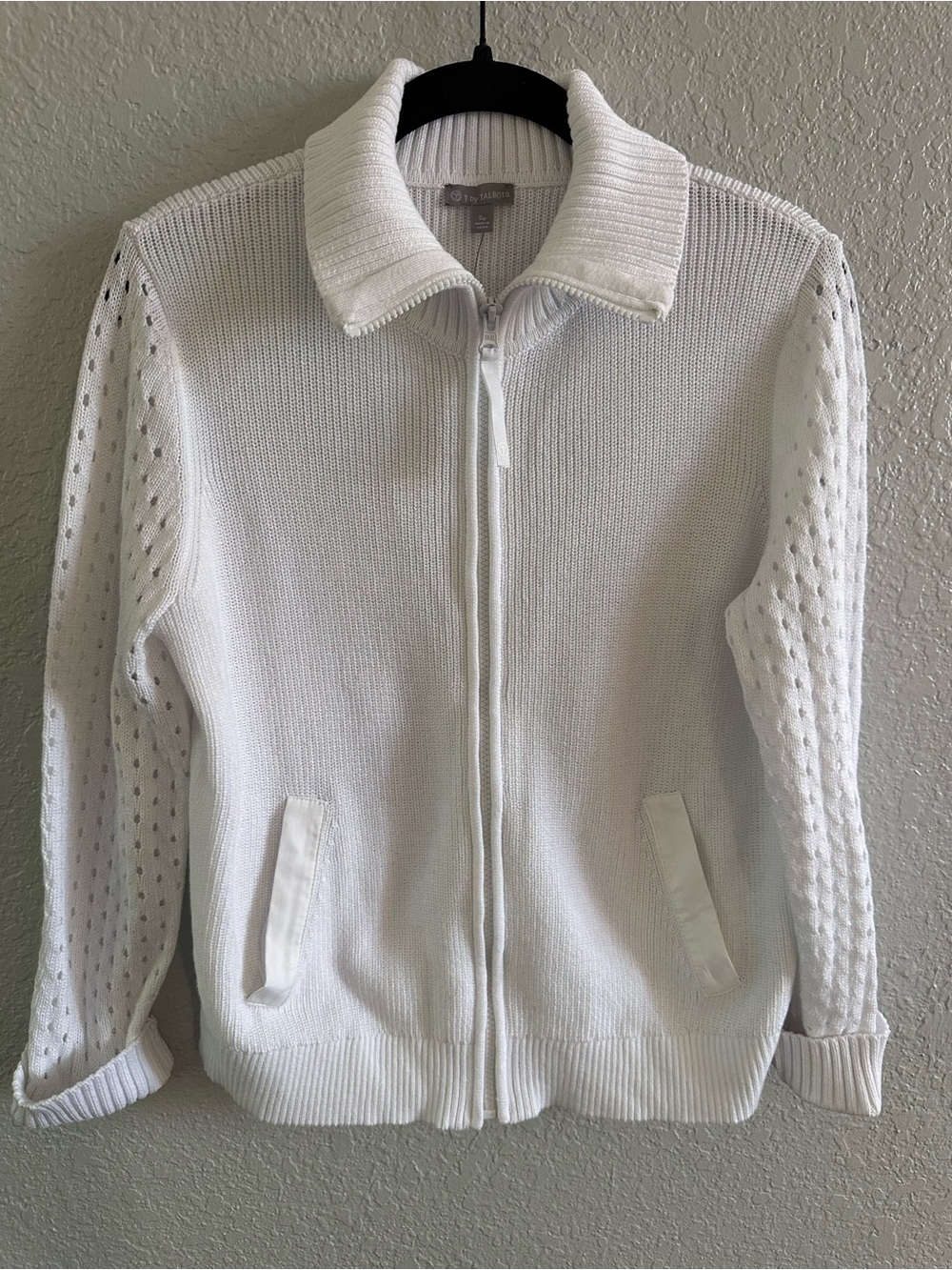 NWT T by Talbots Coolmax Travel Sweater White‎ Full Zip Jacket Petite Small - Picture 2 of 14